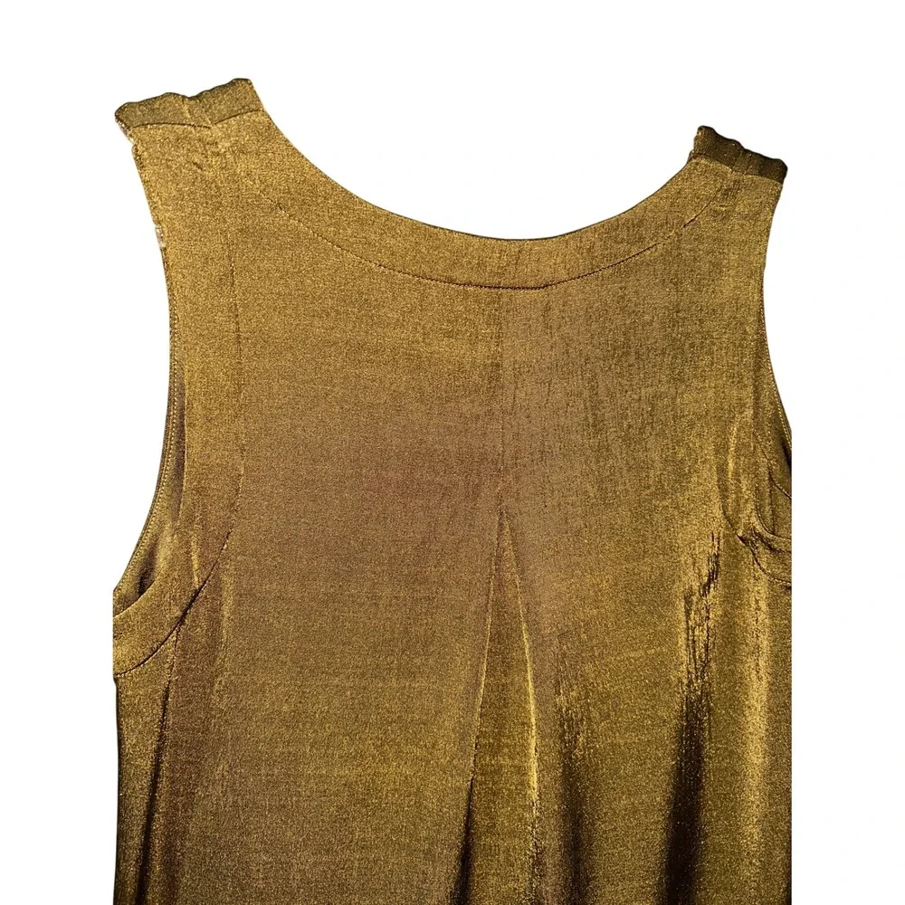 J.Jill Womens Metallic Shimmer V-Neck Tank Top Hazelnut Brown Pleated Back Small